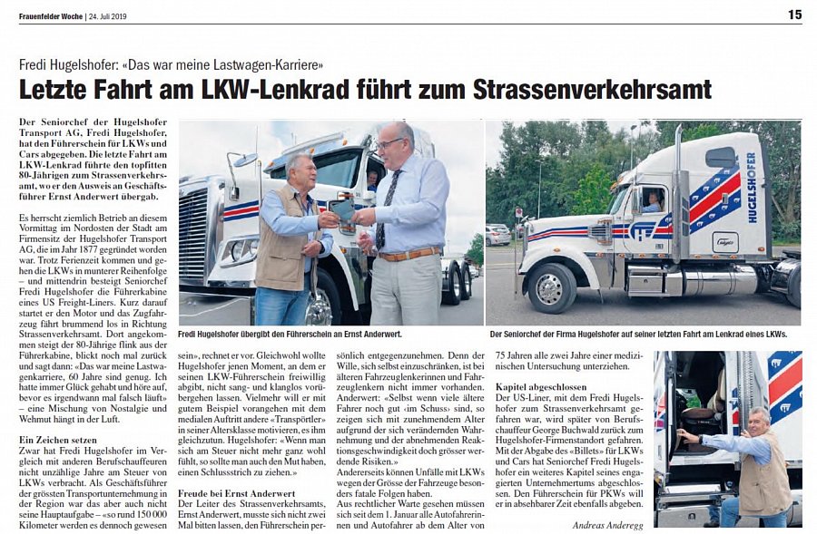 Letzte Fahrt am LKW-Lenkrad führt Fredi Hugelshofer zum Strassenverkehrsamt